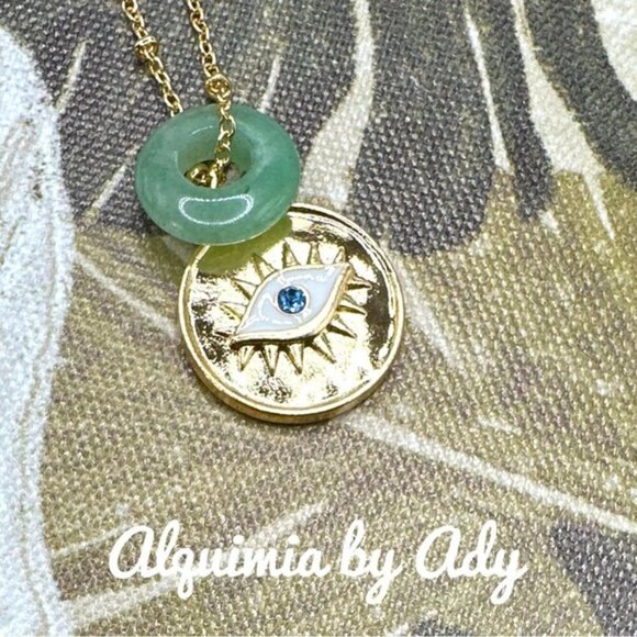 Evil's eye aventurine dainty charm nest short necklace - Picture 1 of 2